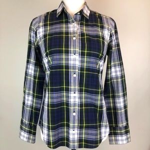 J.Crew Perfect Women Blouse Blue Green Plaid Sz 2